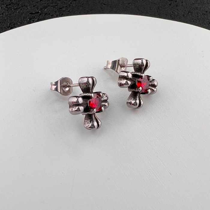 Готичні панк сережки з червоним каменем із медичної сталі ES-036 ES-036 фото