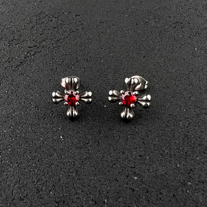 Готичні панк сережки з червоним каменем із медичної сталі ES-036 ES-036 фото