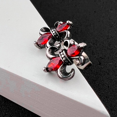 Готичні панк сережки з червоними каменями із медичної сталі ES-040 ES-040 фото