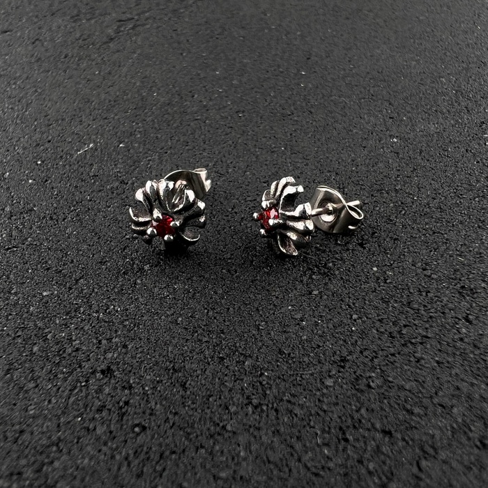 Готичні панк сережки з червоними каменями із медичної сталі ES-046 ES-046 фото