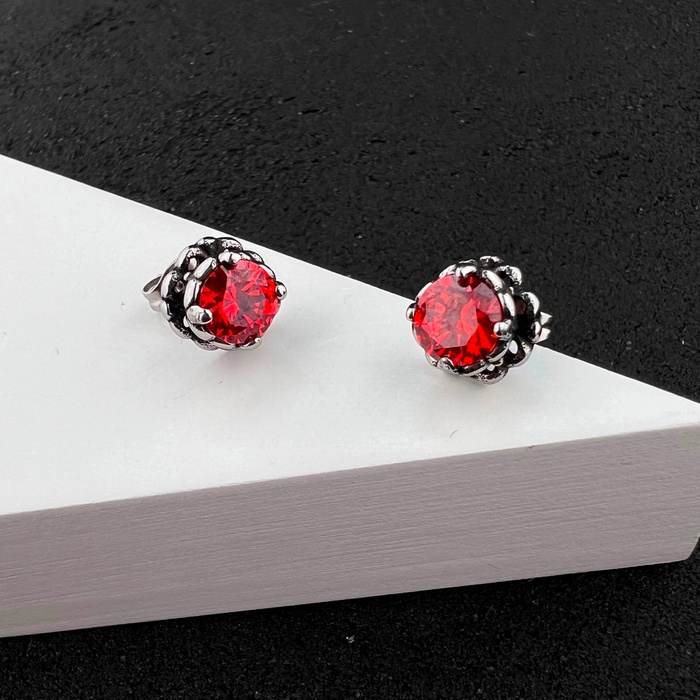 Готичні панк сережки з червоними каменями із медичної сталі ES-047 ES-047 фото
