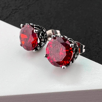 Готичні панк сережки з червоними каменями із медичної сталі ES-049 ES-049 фото