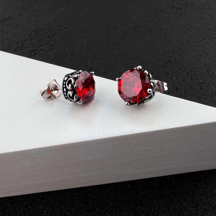 Готичні панк сережки з червоними каменями із медичної сталі ES-049 ES-049 фото