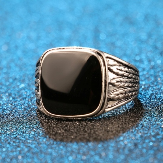 Чоловічий перстень печатка з чорною вставкою RG-009 RG-009 фото