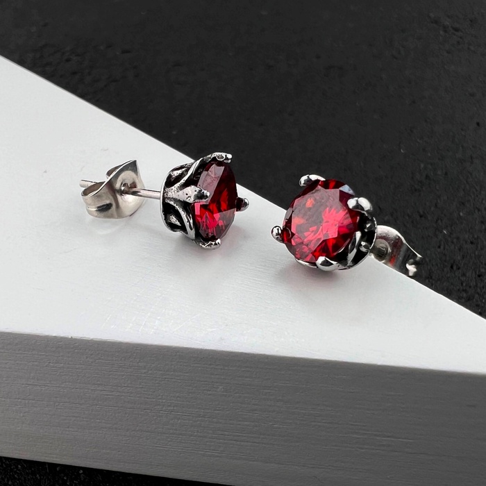 Готичні панк сережки з червоними каменями із медичної сталі ES-051 ES-051 фото