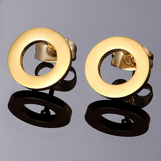 Сережки круглі з нержавіючої медичної сталі з позолотою ES-126 ES-126 фото