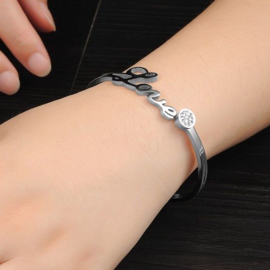 Жіночий браслет з камінцями love із медичної сталі 18см BS-053 BS-053 фото