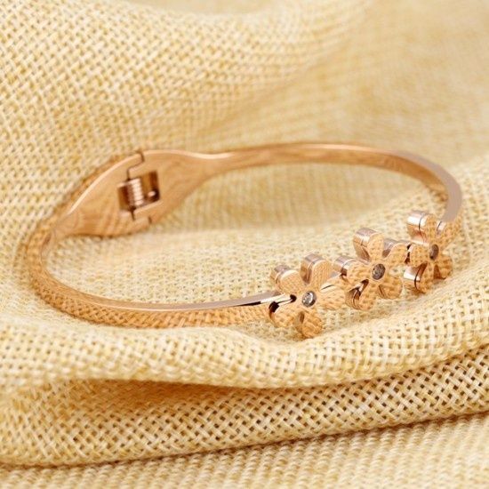 Жіночий браслет квіточка з камінцями із медичної сталі 18см BS-060 BS-060 фото